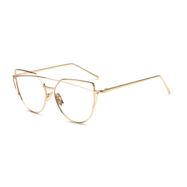 HJYBBSN Twin-Beams Cat Eye Sunglasses Women Luxury Brand Design Metal Gold Frame Retro Classic Sun Glasses Bright Colorful Lens