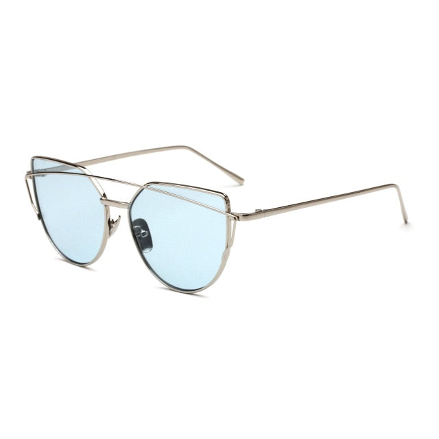 HJYBBSN Twin-Beams Cat Eye Sunglasses Women Luxury Brand Design Metal Gold Frame Retro Classic Sun Glasses Bright Colorful Lens