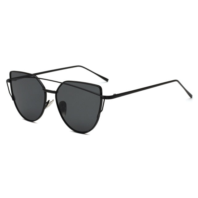 HJYBBSN Twin-Beams Cat Eye Sunglasses Women Luxury Brand Design Metal Gold Frame Retro Classic Sun Glasses Bright Colorful Lens