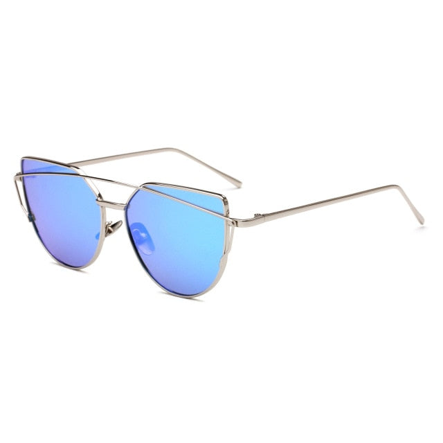 HJYBBSN Twin-Beams Cat Eye Sunglasses Women Luxury Brand Design Metal Gold Frame Retro Classic Sun Glasses Bright Colorful Lens