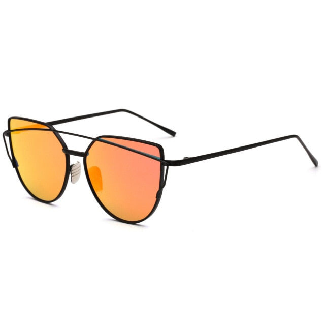 HJYBBSN Twin-Beams Cat Eye Sunglasses Women Luxury Brand Design Metal Gold Frame Retro Classic Sun Glasses Bright Colorful Lens