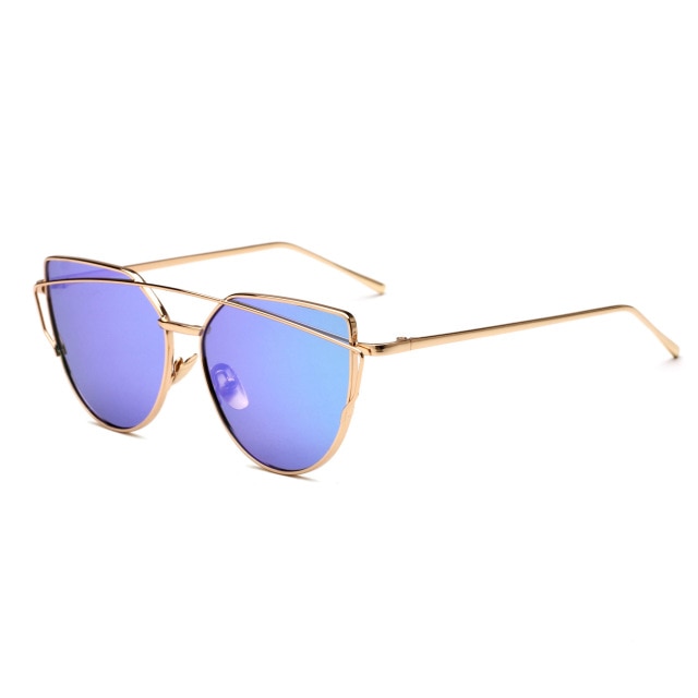 HJYBBSN Twin-Beams Cat Eye Sunglasses Women Luxury Brand Design Metal Gold Frame Retro Classic Sun Glasses Bright Colorful Lens