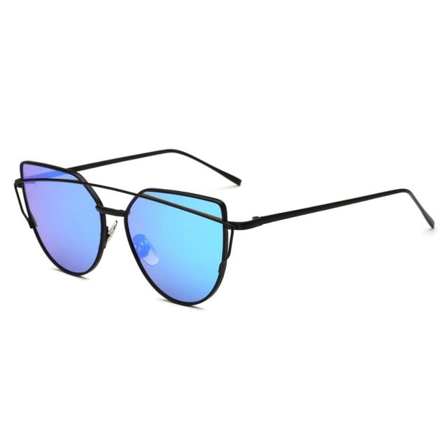 HJYBBSN Twin-Beams Cat Eye Sunglasses Women Luxury Brand Design Metal Gold Frame Retro Classic Sun Glasses Bright Colorful Lens