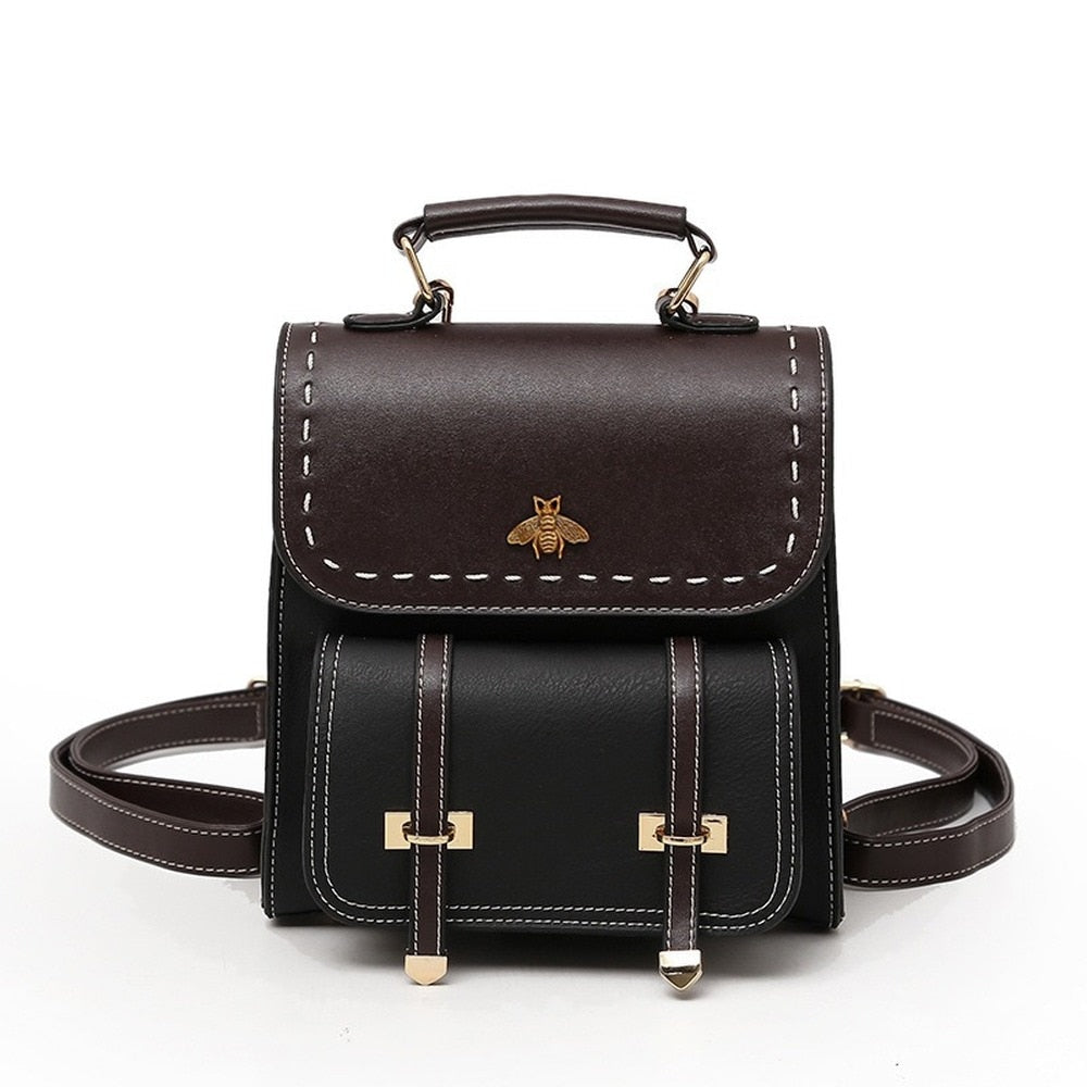 Women Backpack Little Bee School College Backpack Quality Vintage Leather Preppy Female Backpack Travel Bag mochila Dropshipping