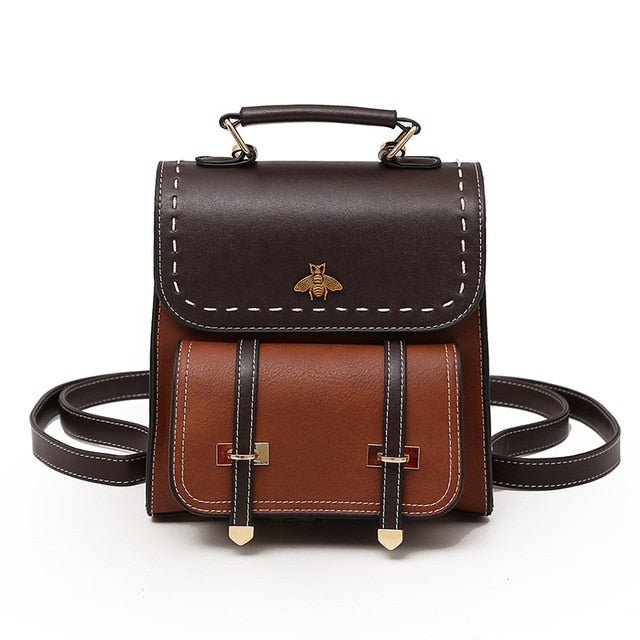 Women Backpack Little Bee School College Backpack Quality Vintage Leather Preppy Female Backpack Travel Bag mochila Dropshipping