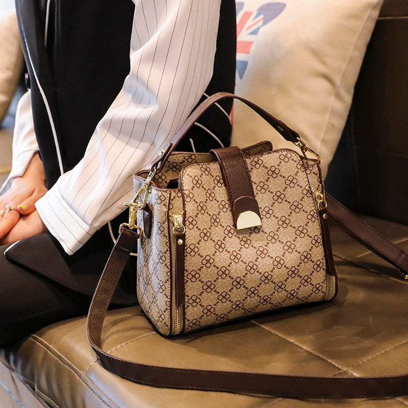 Women Bag New Trend With Top Handle Luxury Shoulder Crossbody Leather Vintage Fashion Small Plaid Handbag