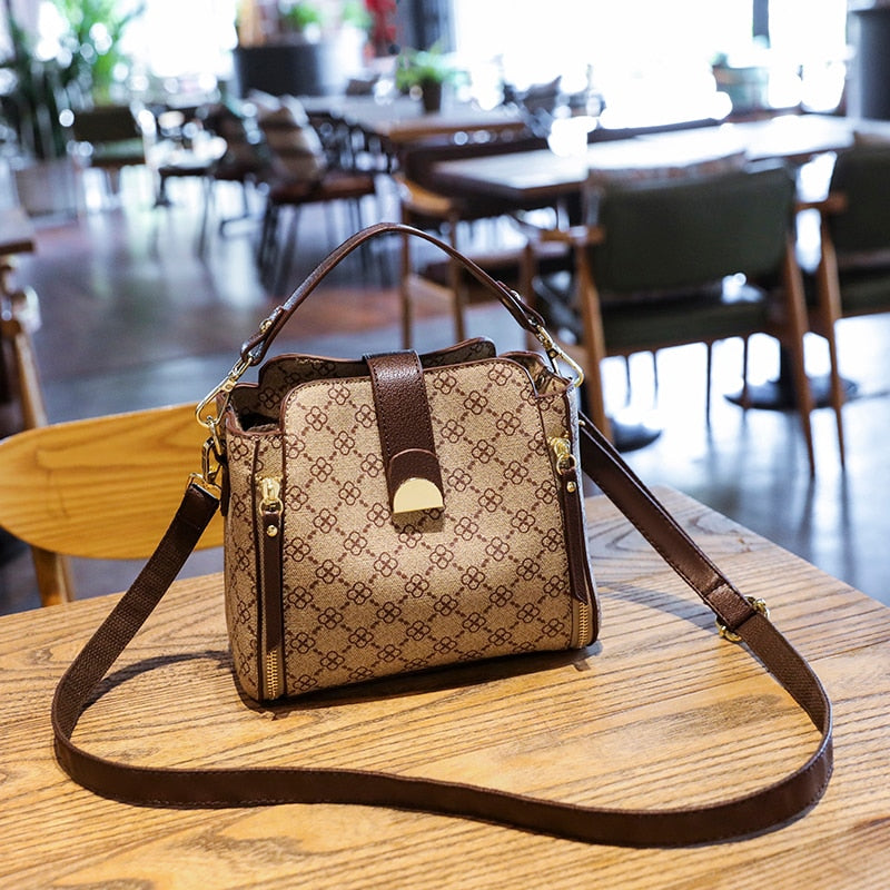 Women Bag New Trend With Top Handle Luxury Shoulder Crossbody Leather Vintage Fashion Small Plaid Handbag