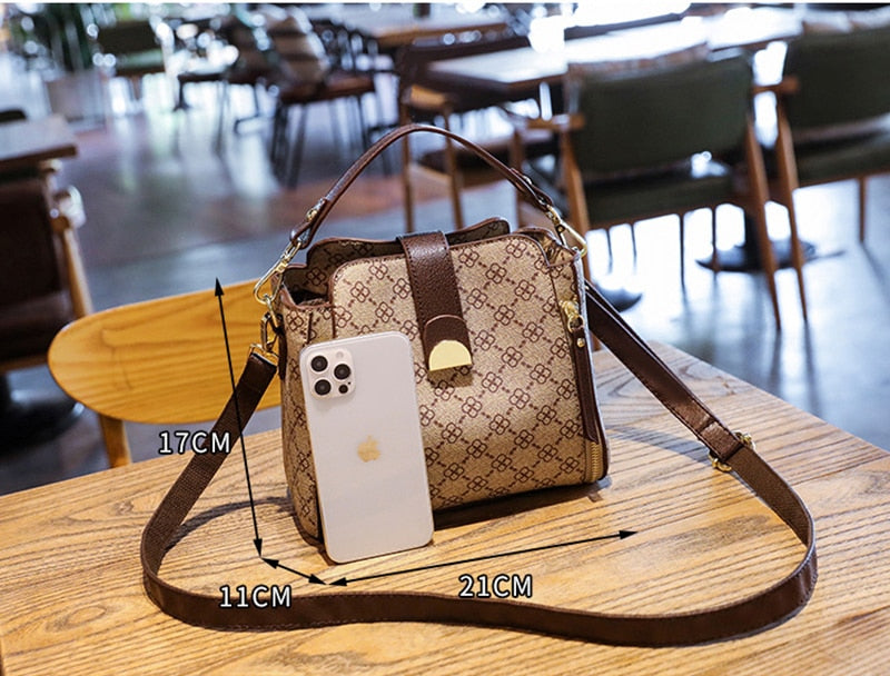 Women Bag New Trend With Top Handle Luxury Shoulder Crossbody Leather Vintage Fashion Small Plaid Handbag