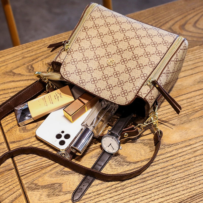 Women Bag New Trend With Top Handle Luxury Shoulder Crossbody Leather Vintage Fashion Small Plaid Handbag