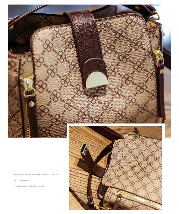 Women Bag New Trend With Top Handle Luxury Shoulder Crossbody Leather Vintage Fashion Small Plaid Handbag