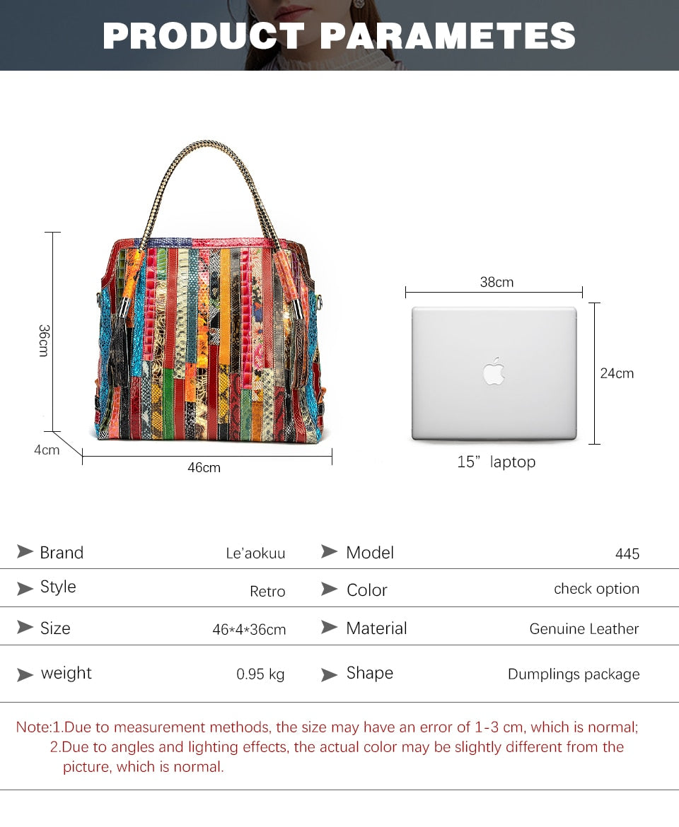 Luxury Soft Real Leather Large Shopper Handmade Color Flowers Stitching Tassel Shoulder Messenger bag