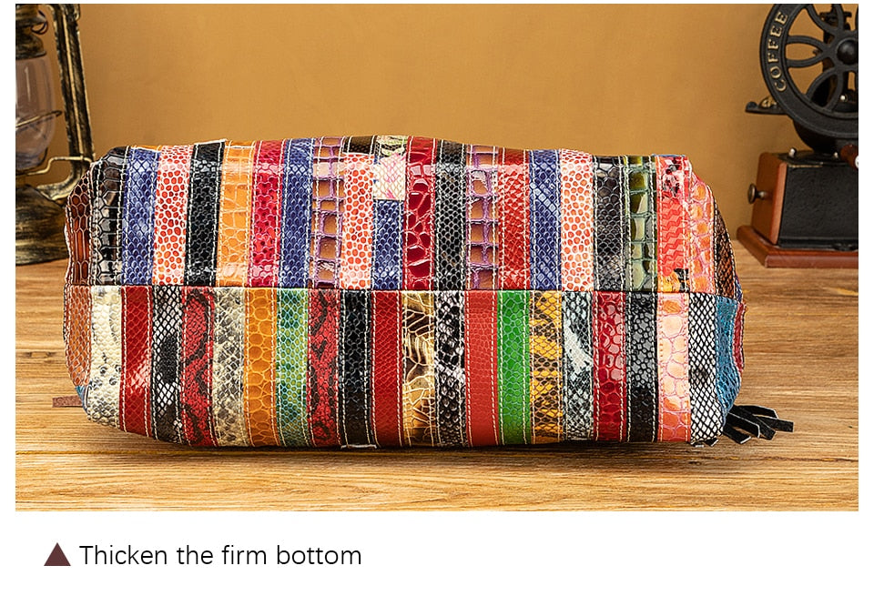 Luxury Soft Real Leather Large Shopper Handmade Color Flowers Stitching Tassel Shoulder Messenger bag
