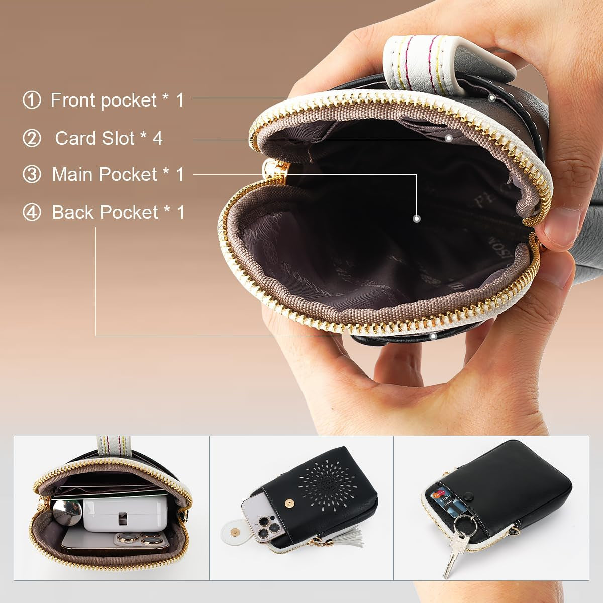 Small Crossbody Bags for Women, Lightweight Vegan Leather Cell Phone Purse, Cute Purses with Tassels