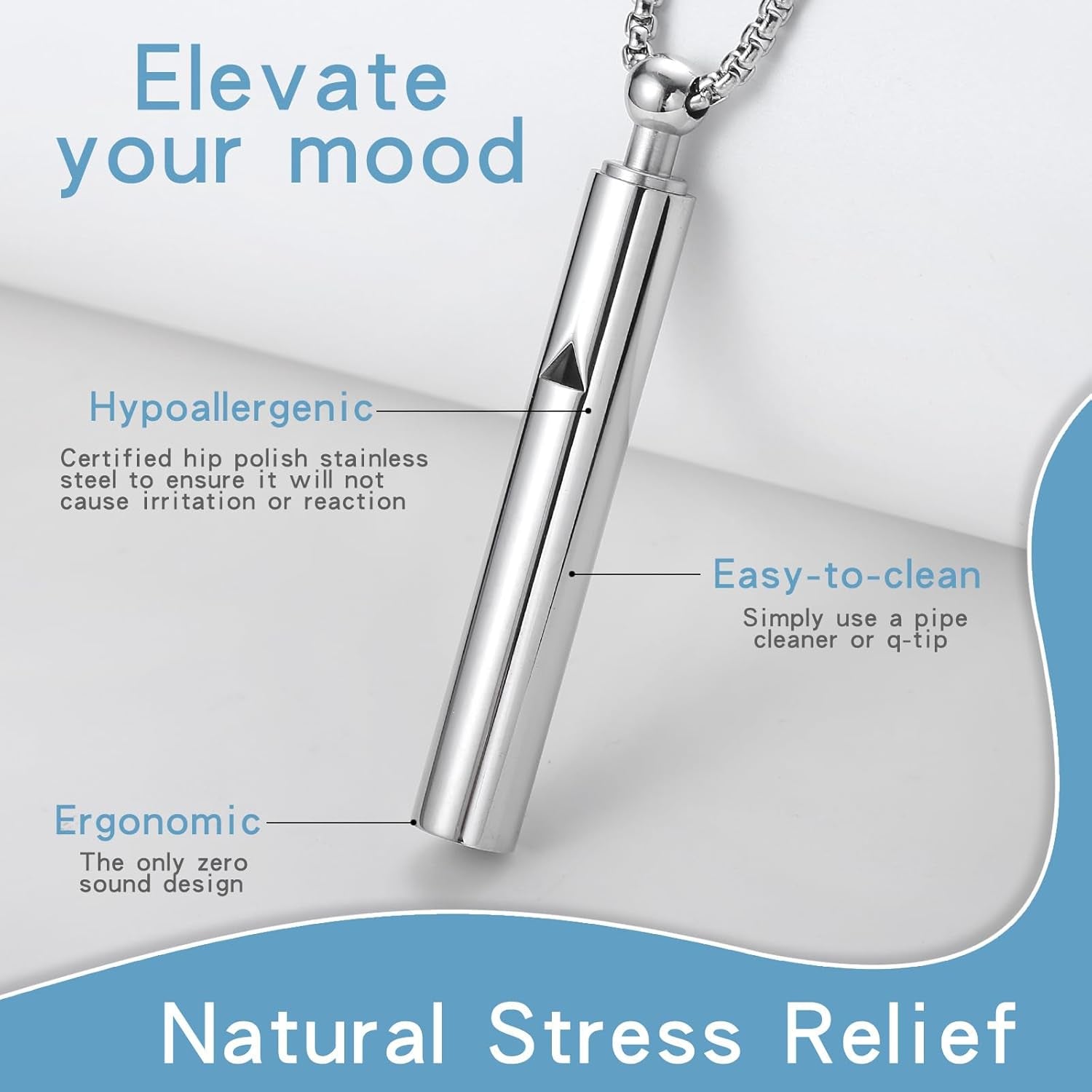 Breathing Necklace for Anxiety – Breathlink Anti-Smoking Necklace, Stainless Steel, Mindful Breathing Tool, Stress Relief Jewelry