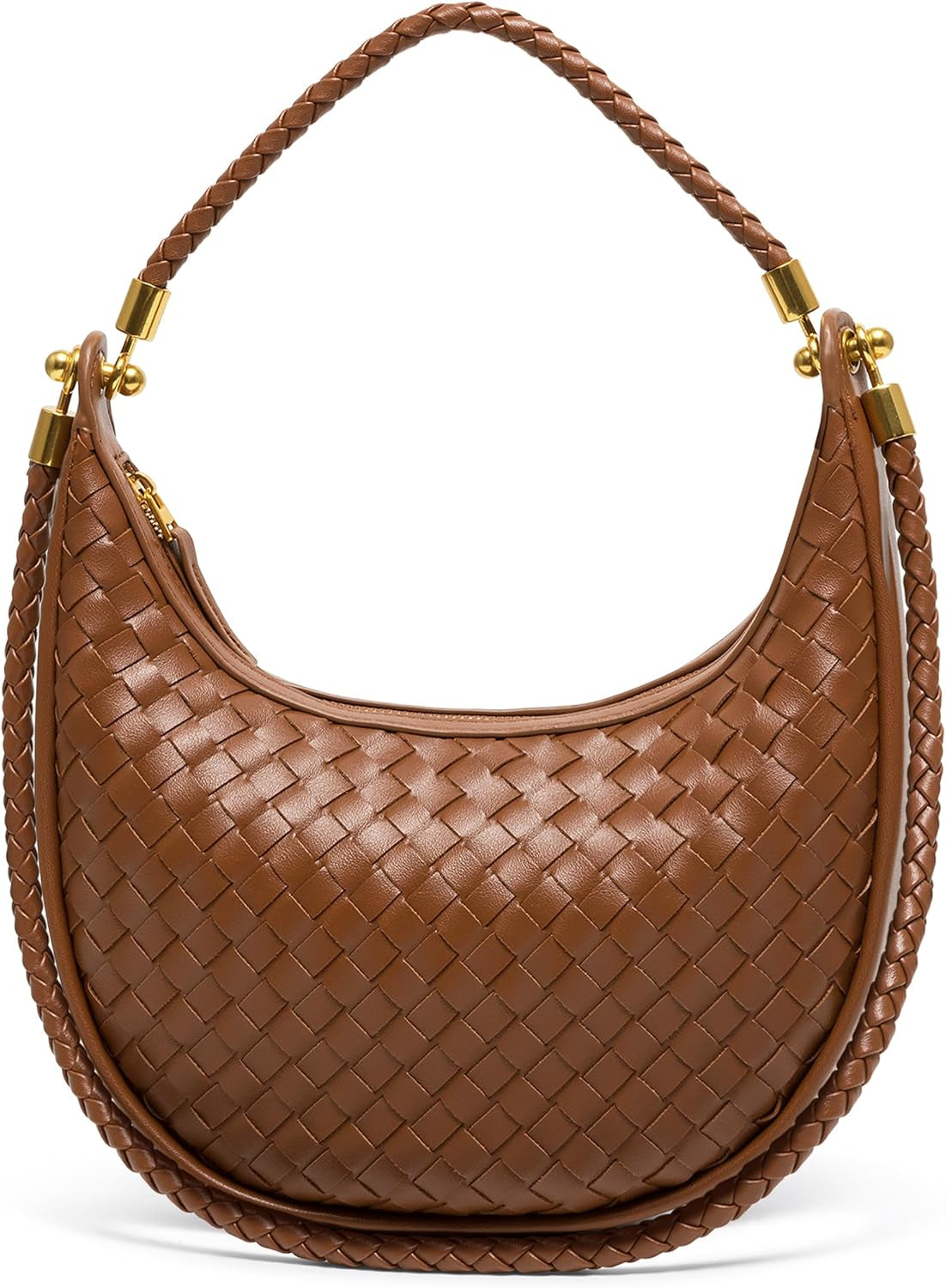 Woven Leather Crescent Shoulder Bag for Women, Saddle Purse Braided Top-Handle Handbag under Arm Bag