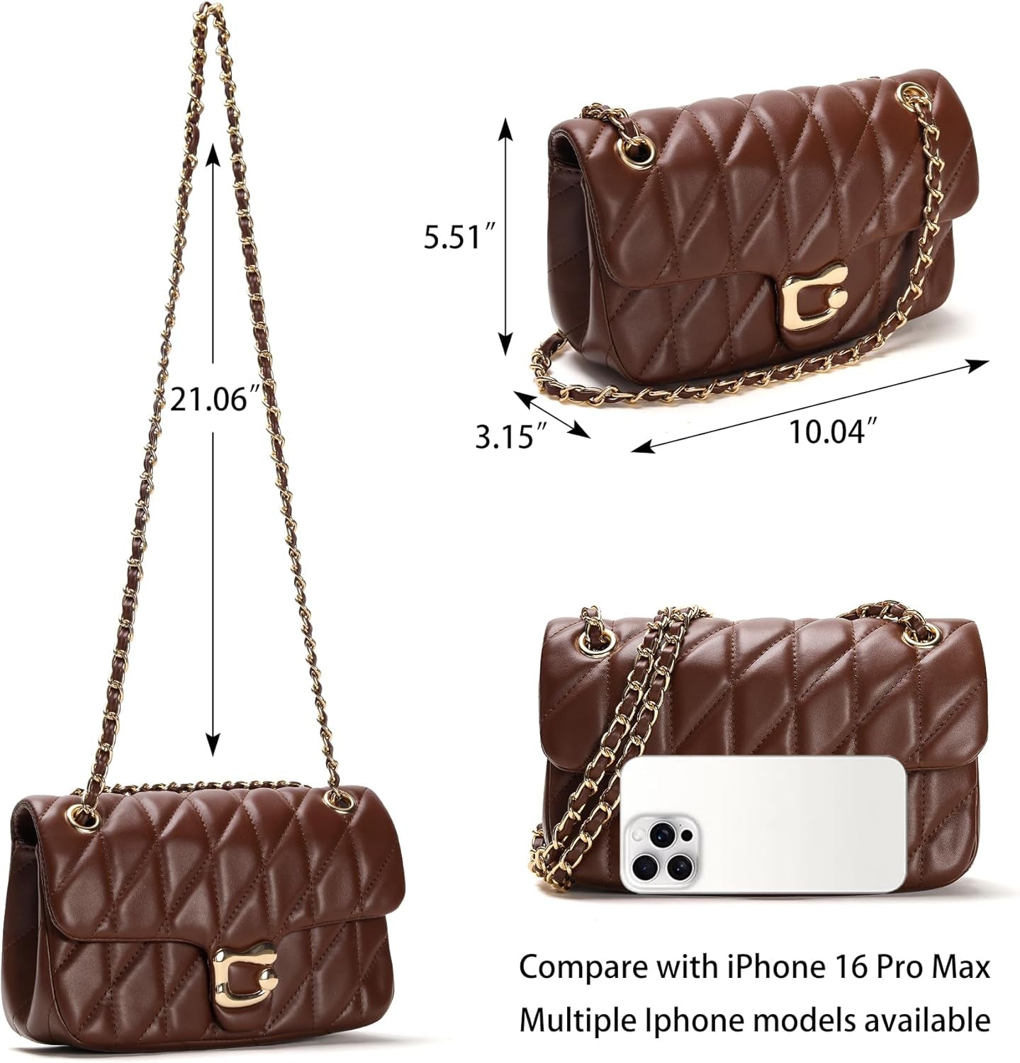 Quilted Crossbody Purse for Women Trendy - Ladies Shoulder Bag Leather Handbag Designer Evening Clutch with Chain Strap