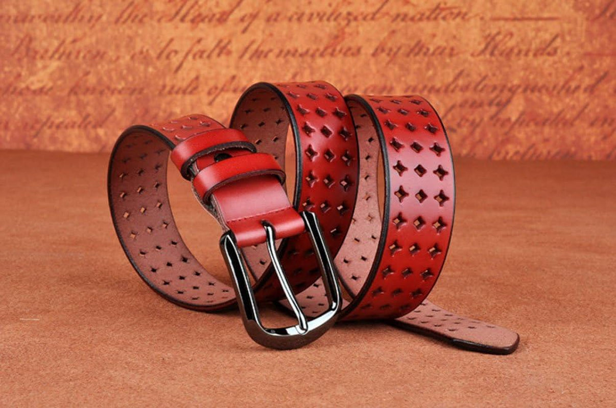 Hollow Leather Belts for Women, Soft Leather Womens Belts with Pin Buckle