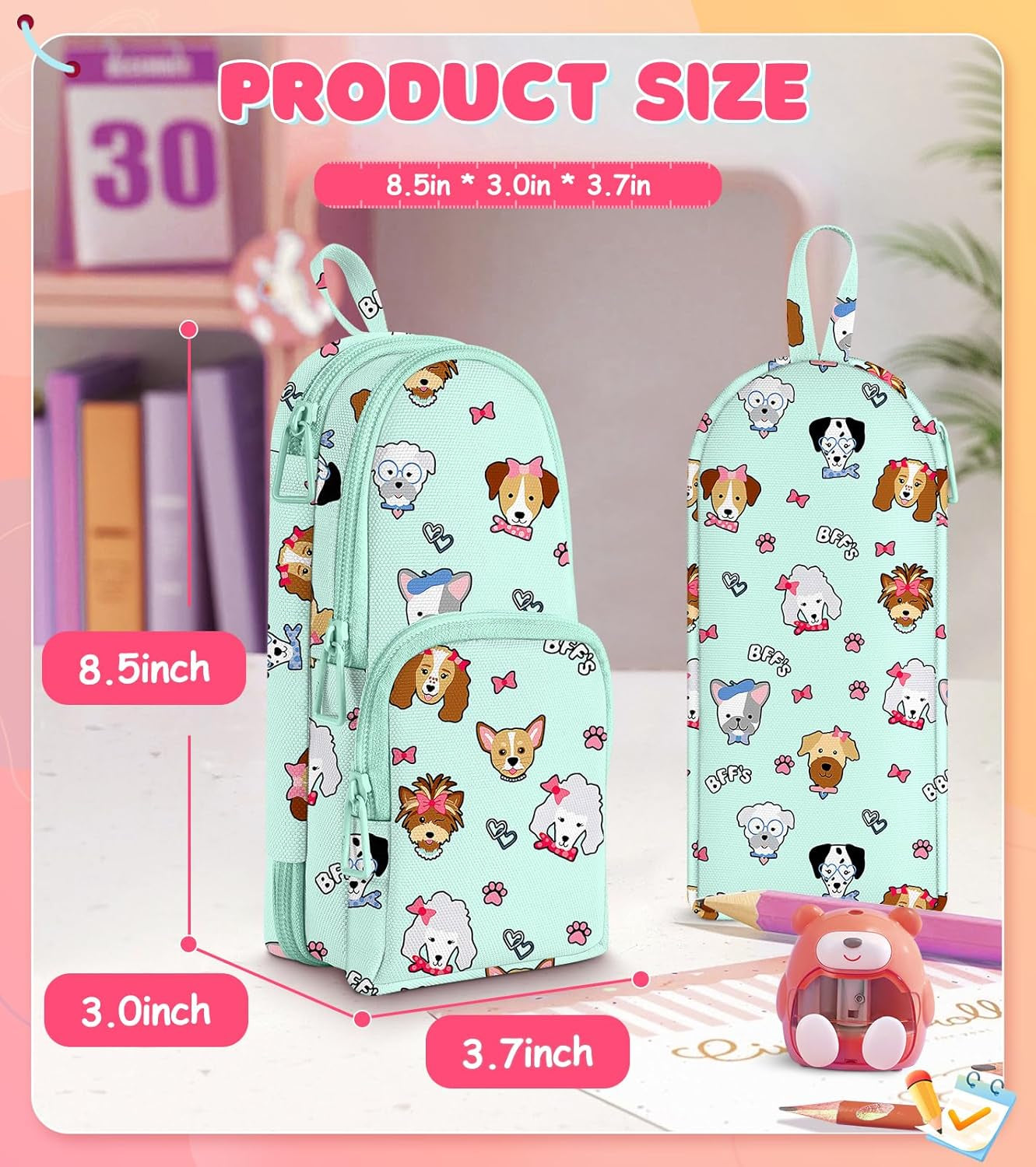 Cute Dog Pencil Case,Unique Aesthetic 3D Schoolbag-Shaped Pencil Pouch for Girls Boys Kids Women,Big Capacity Pen and Pencil Stationery Organizer Bag with Zippers for School Office