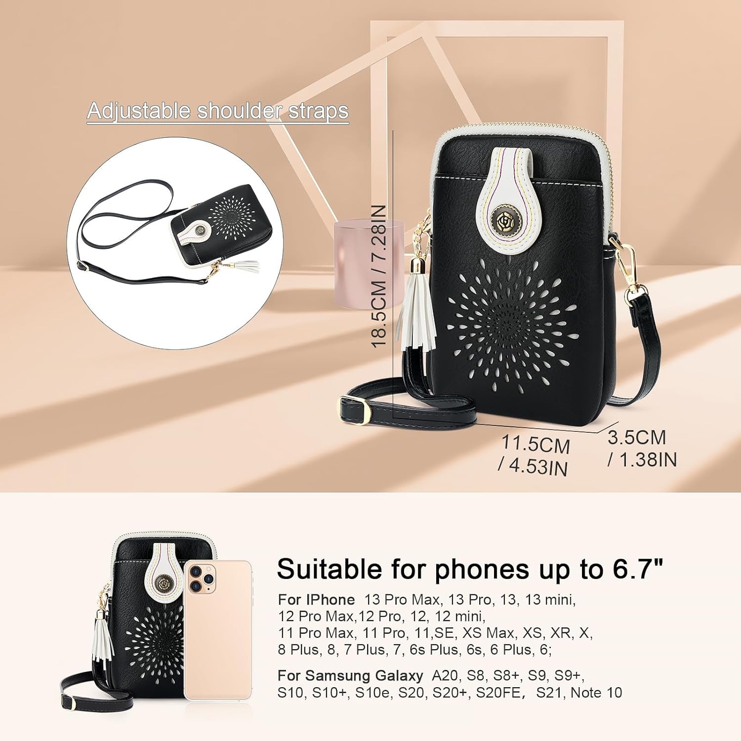 Small Crossbody Bags for Women, Lightweight Vegan Leather Cell Phone Purse, Cute Purses with Tassels