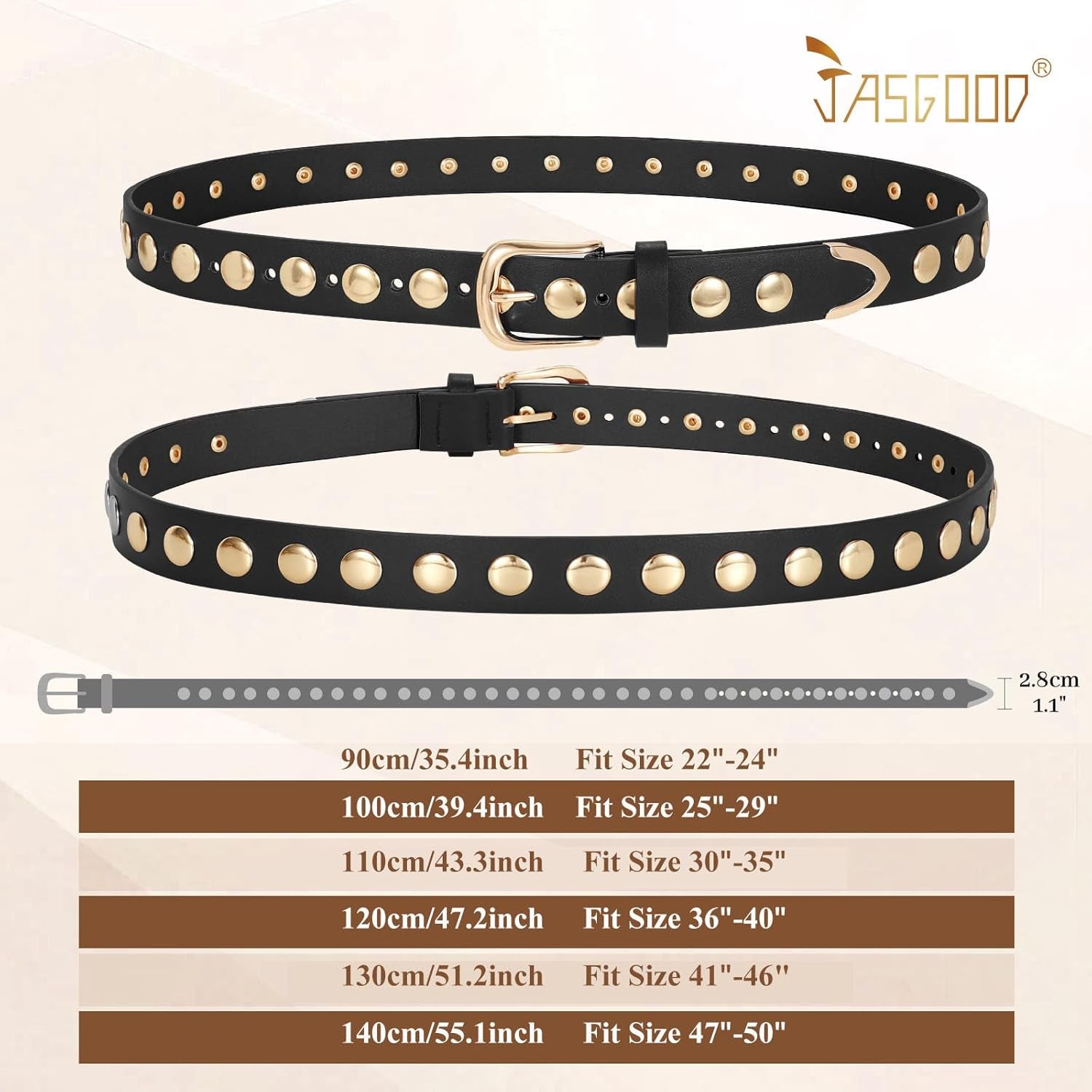 Women Fashion Leather Belt Punk Studded Belt for Jeans Pants Dresses