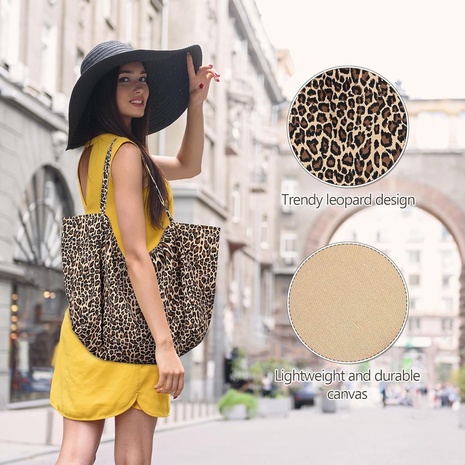 Large Leopard Print Canvas Tote Bag, Shoulder Handbag, Beach Shopping Purse