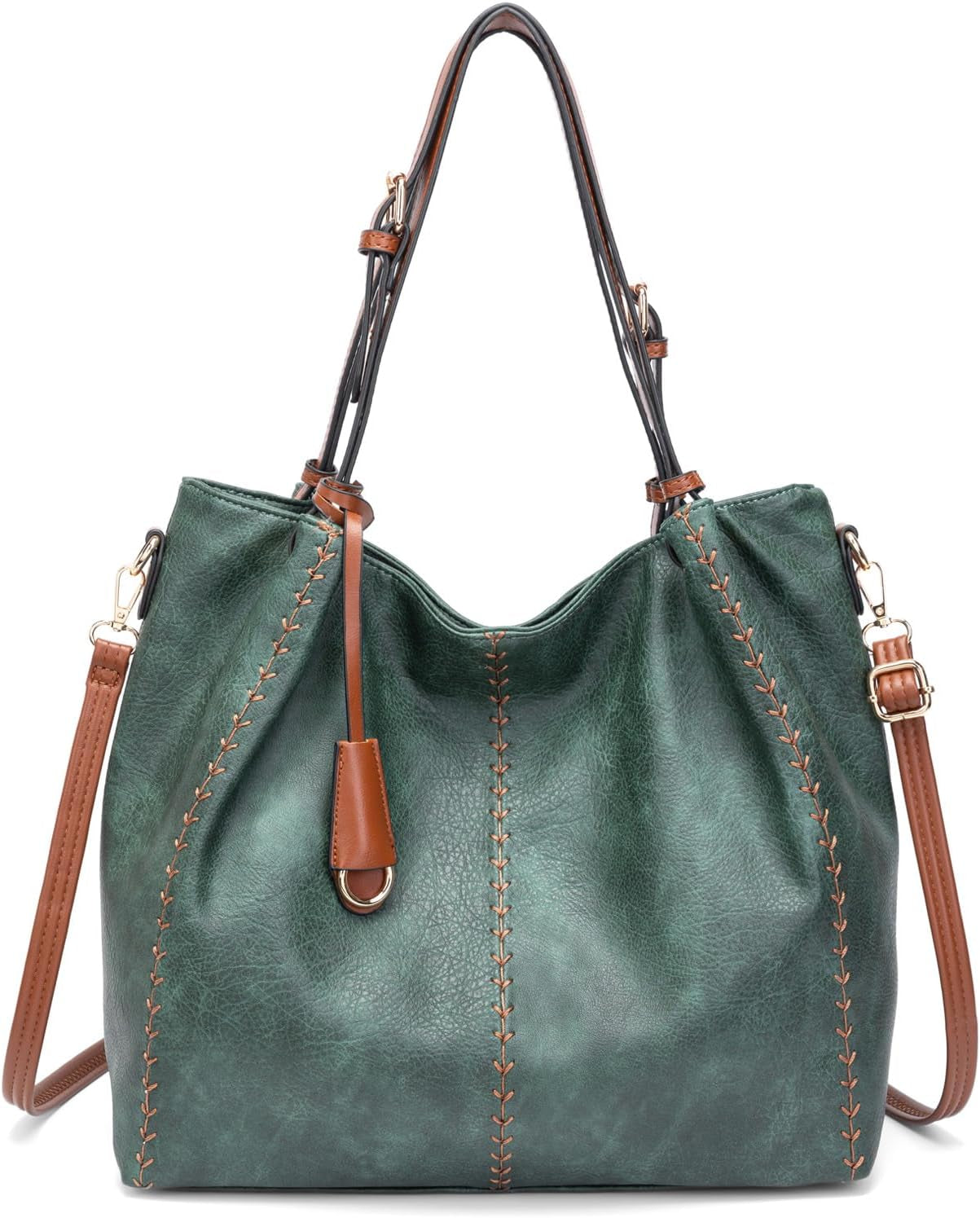 Casual Faux Leather Tote Hobo Bag for Women, Soft Shoulder Bag Crossbody Satchel Purse and Handbag