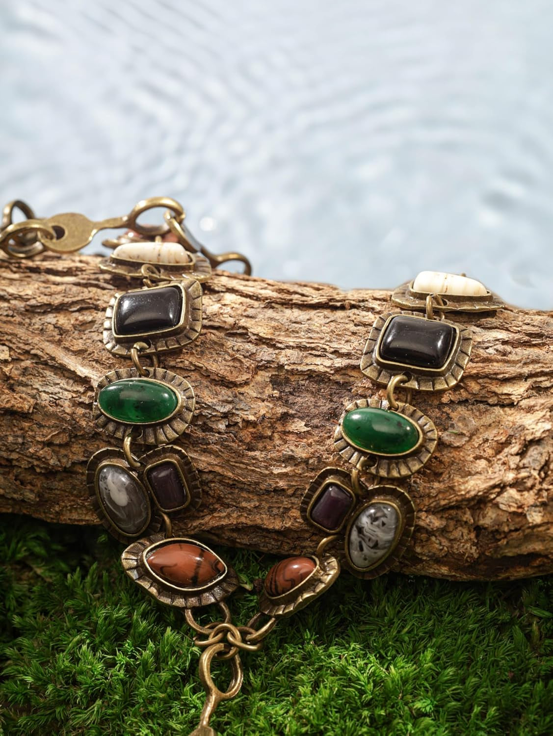 Bohemian Created Turquoise Beaded Y-Necklace, Turquoise-Toned Multi-Shaped Pendant, Dainty Elegant Jewelry for Women