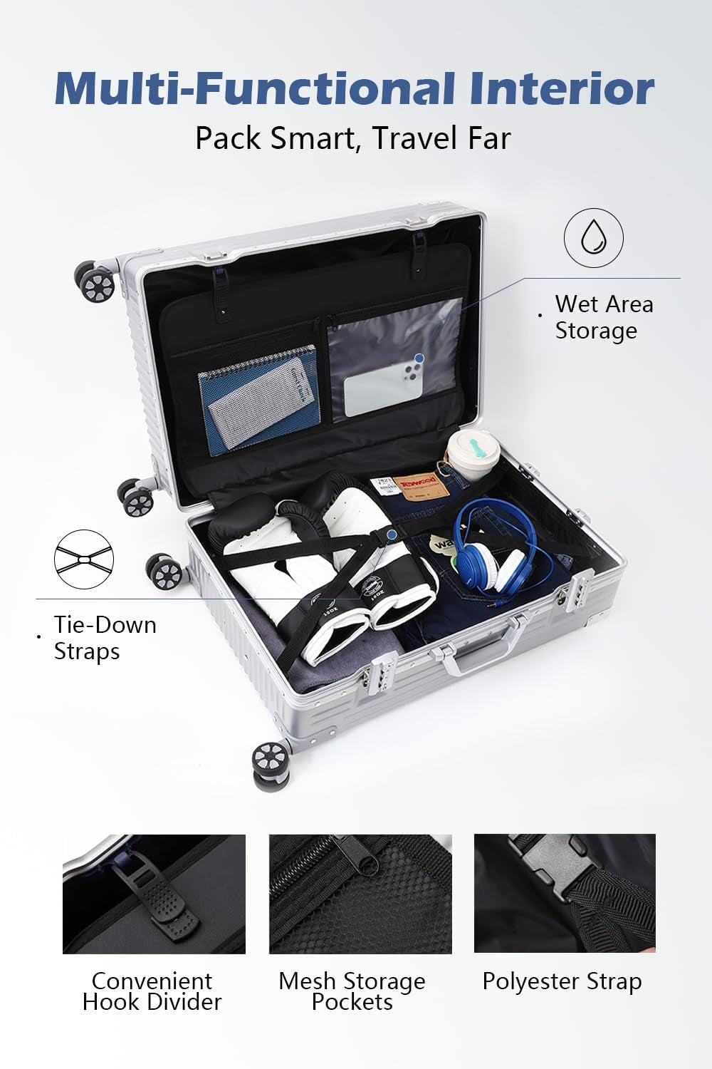 Carry on Luggage with Aluminum Frame, 20 Inch PC Hard Shell Suitcase with Spinner Wheels and TSA Lock, Lightweight Luggage for Travel (22X14X9 Airline Approved), Green