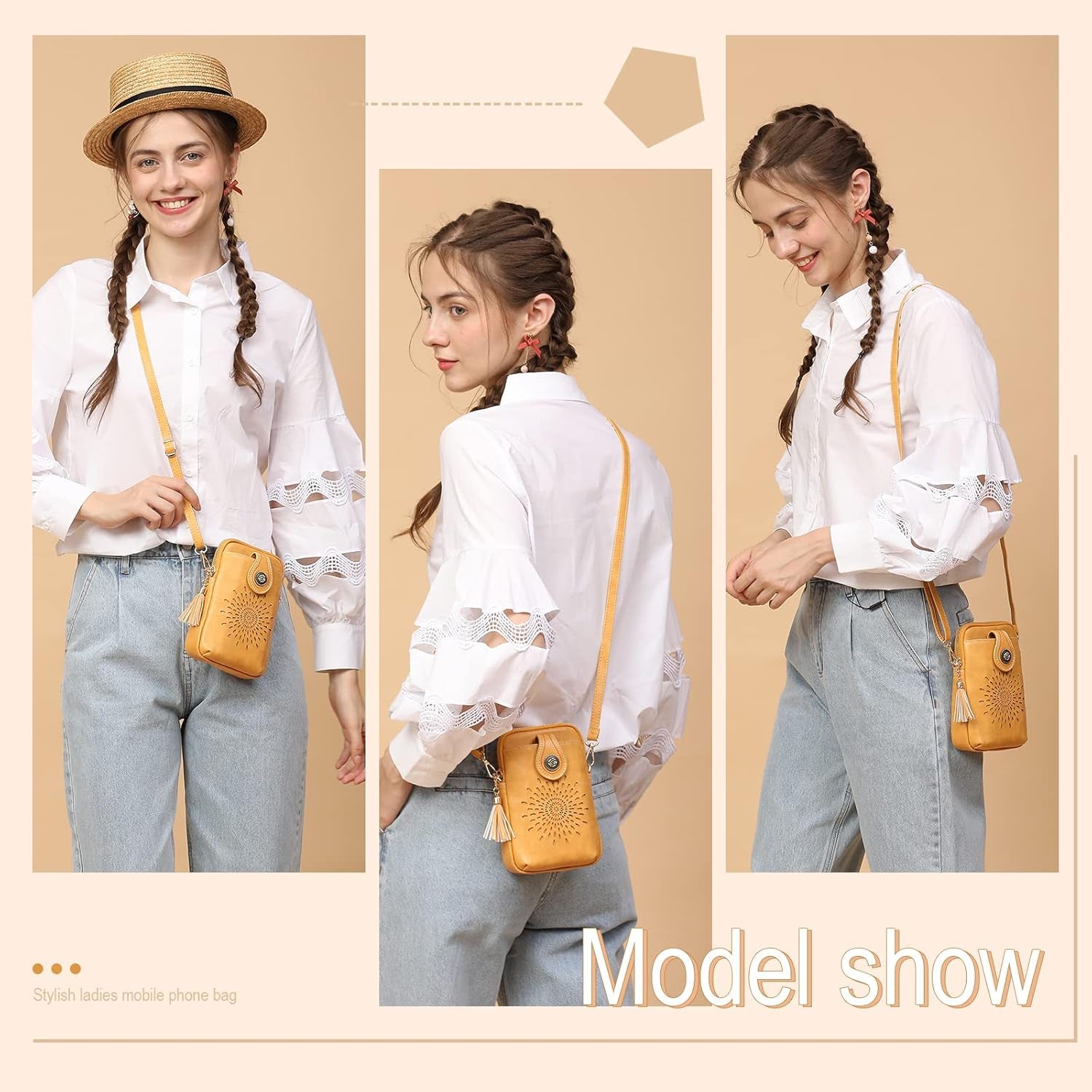 Small Crossbody Bags for Women, Lightweight Vegan Leather Cell Phone Purse, Cute Purses with Tassels