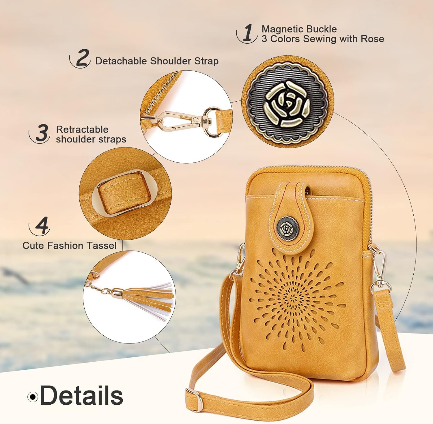 Small Crossbody Bags for Women, Lightweight Vegan Leather Cell Phone Purse, Cute Purses with Tassels