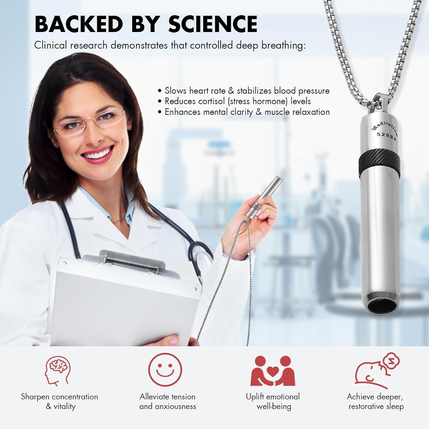 528 Hz Breathing Necklace for Anxiety Relief anti Smoking Necklace Quit Smoking Meditation Tuning Whistle Fum Vaporless Inhaler for Natural Calm Stress Relief