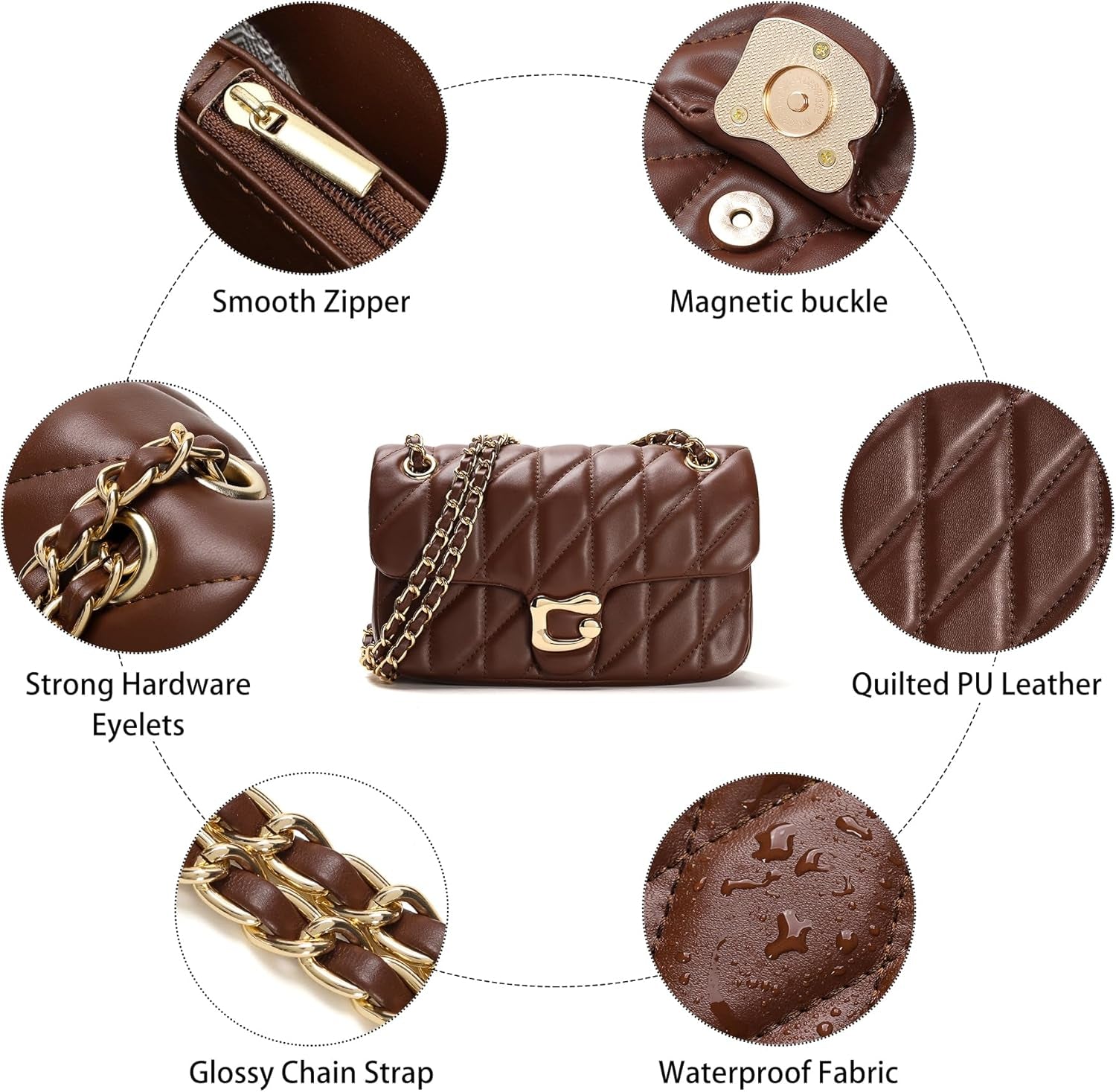 Quilted Crossbody Purse for Women Trendy - Ladies Shoulder Bag Leather Handbag Designer Evening Clutch with Chain Strap