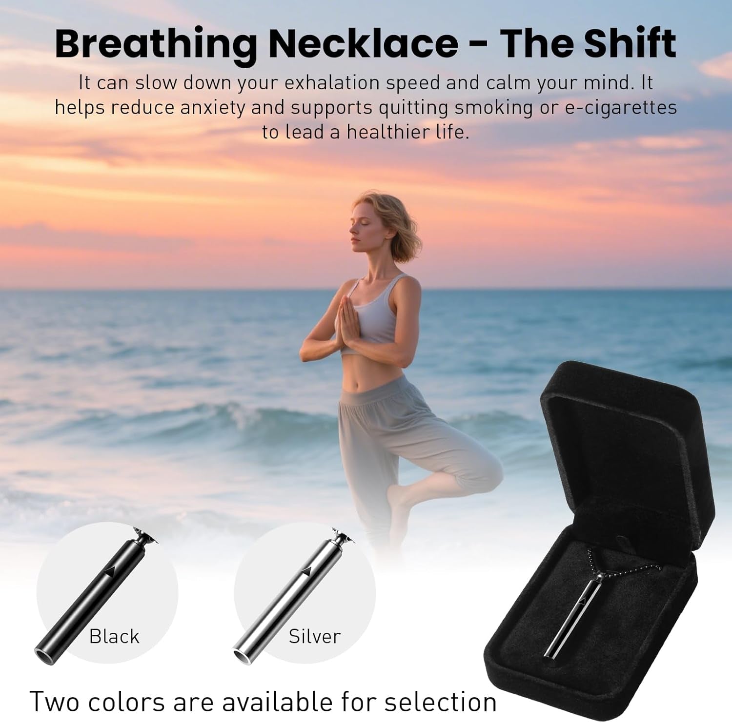 Breathing Necklace for Anxiety – Breathlink Anti-Smoking Necklace, Stainless Steel, Mindful Breathing Tool, Stress Relief Jewelry