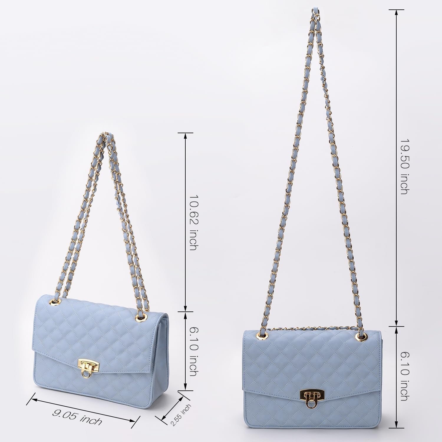 Quilted Shoulder Bag for Women, Medium Flap Crossbody Handbag with Chain Strap, Soft Vegan Leather Clutch Purse