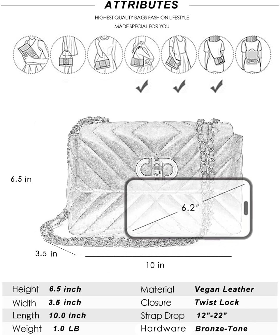 Small Quilted Crossbody Bag for Women Trendy Designer Shoulder Purse and Handbags with Chain Strap
