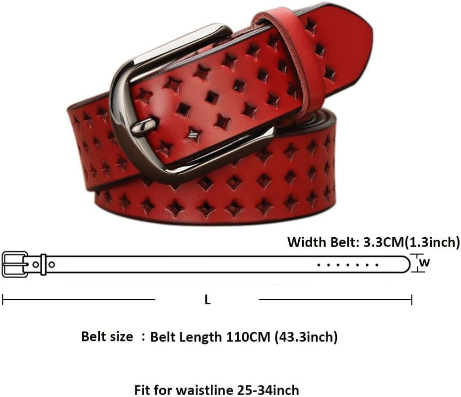 Hollow Leather Belts for Women, Soft Leather Womens Belts with Pin Buckle