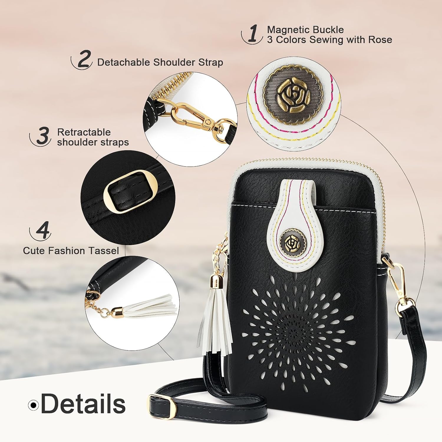 Small Crossbody Bags for Women, Lightweight Vegan Leather Cell Phone Purse, Cute Purses with Tassels