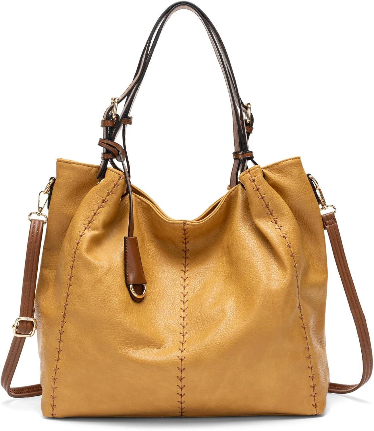 Casual Faux Leather Tote Hobo Bag for Women, Soft Shoulder Bag Crossbody Satchel Purse and Handbag