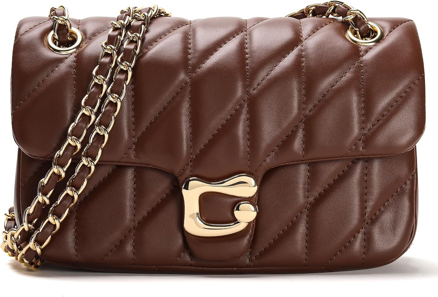 Quilted Crossbody Purse for Women Trendy - Ladies Shoulder Bag Leather Handbag Designer Evening Clutch with Chain Strap