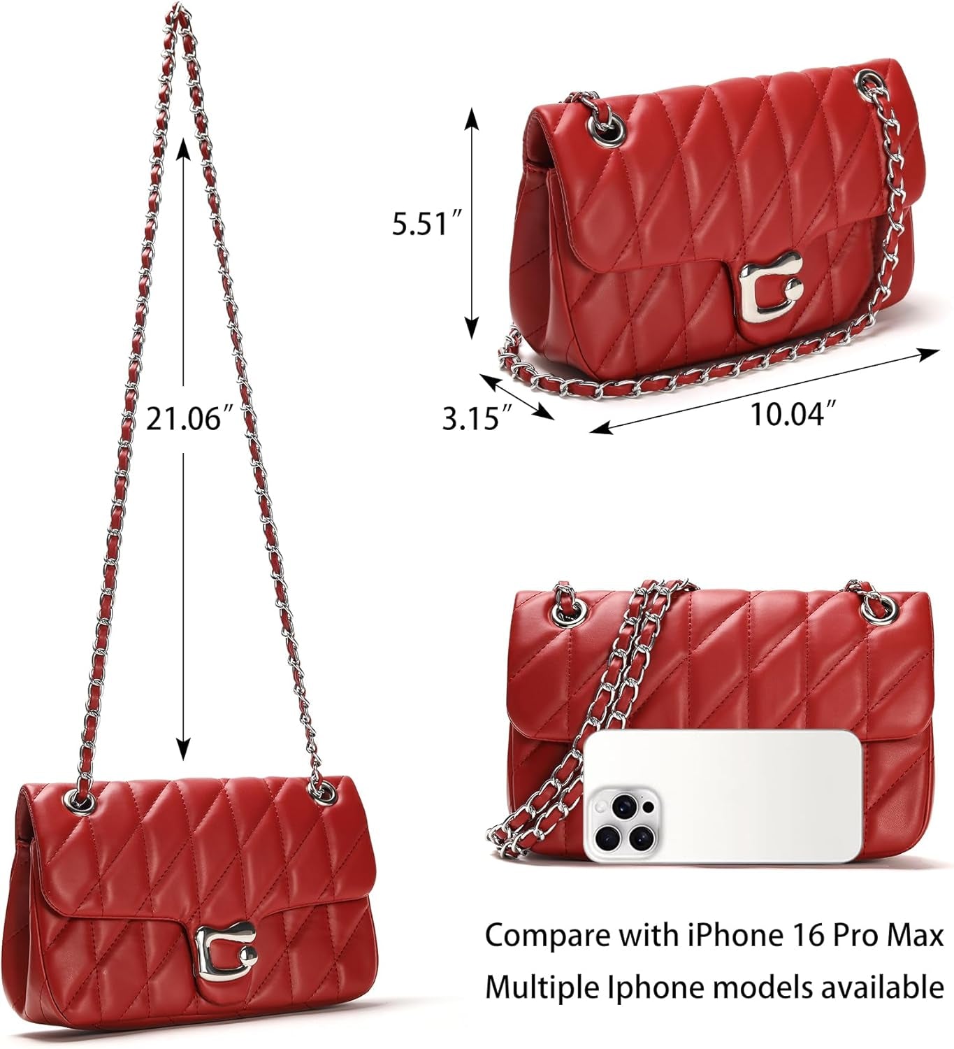 Quilted Crossbody Purse for Women Trendy - Ladies Shoulder Bag Leather Handbag Designer Evening Clutch with Chain Strap