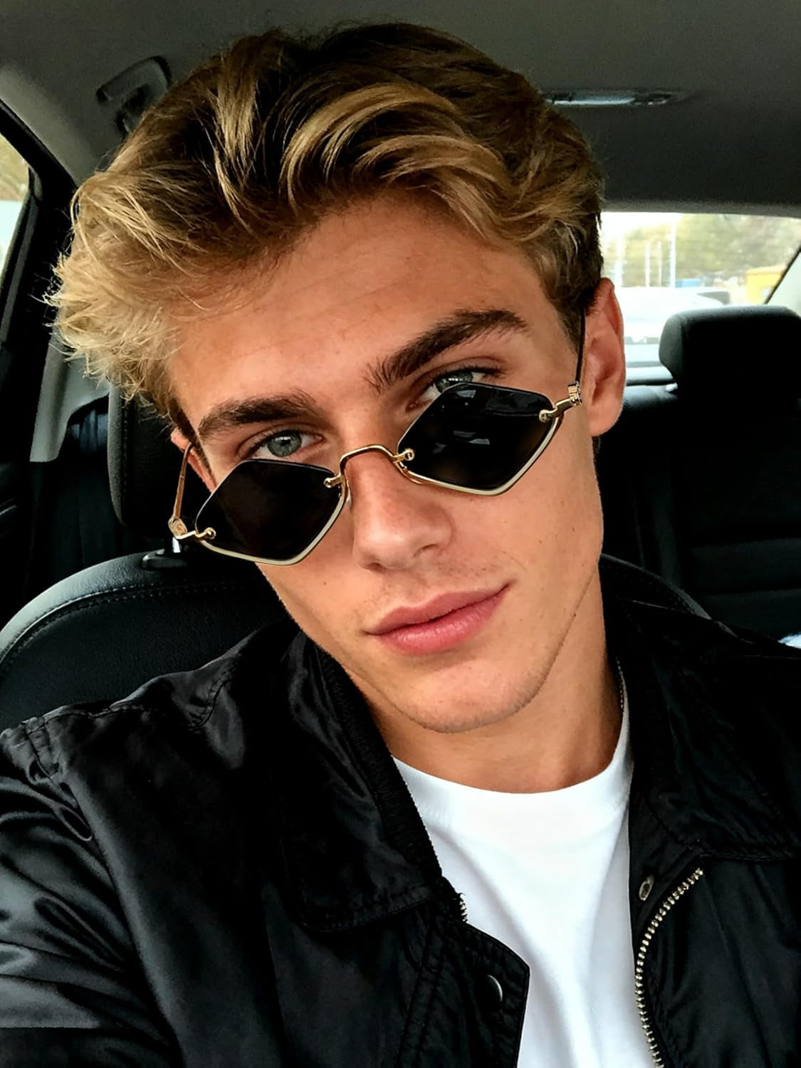 Retro Y2K Sunglasses for Women Men,Trendy Semi-Rimless Sun Glasses Irregular Narrow Gold Sunnies UV400