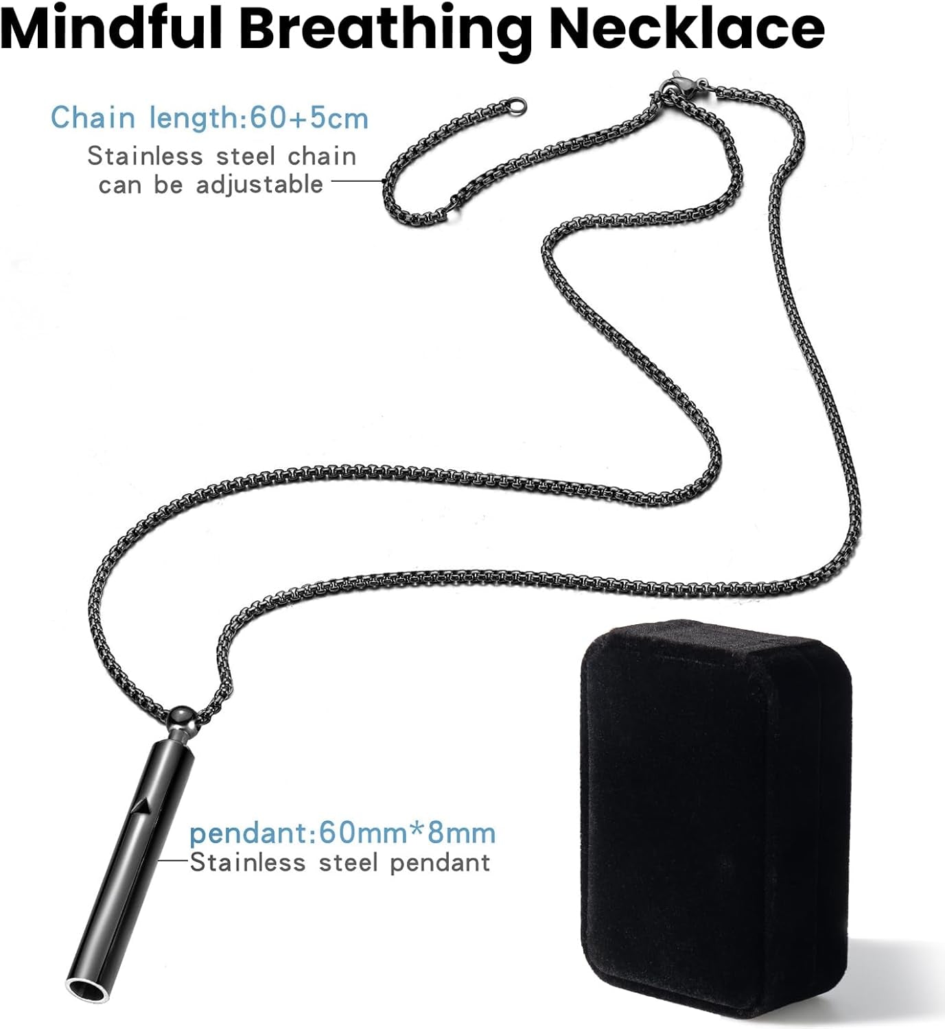 Breathing Necklace for Anxiety – Breathlink Anti-Smoking Necklace, Stainless Steel, Mindful Breathing Tool, Stress Relief Jewelry