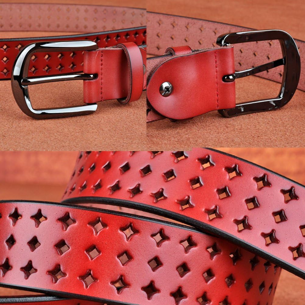Hollow Leather Belts for Women, Soft Leather Womens Belts with Pin Buckle