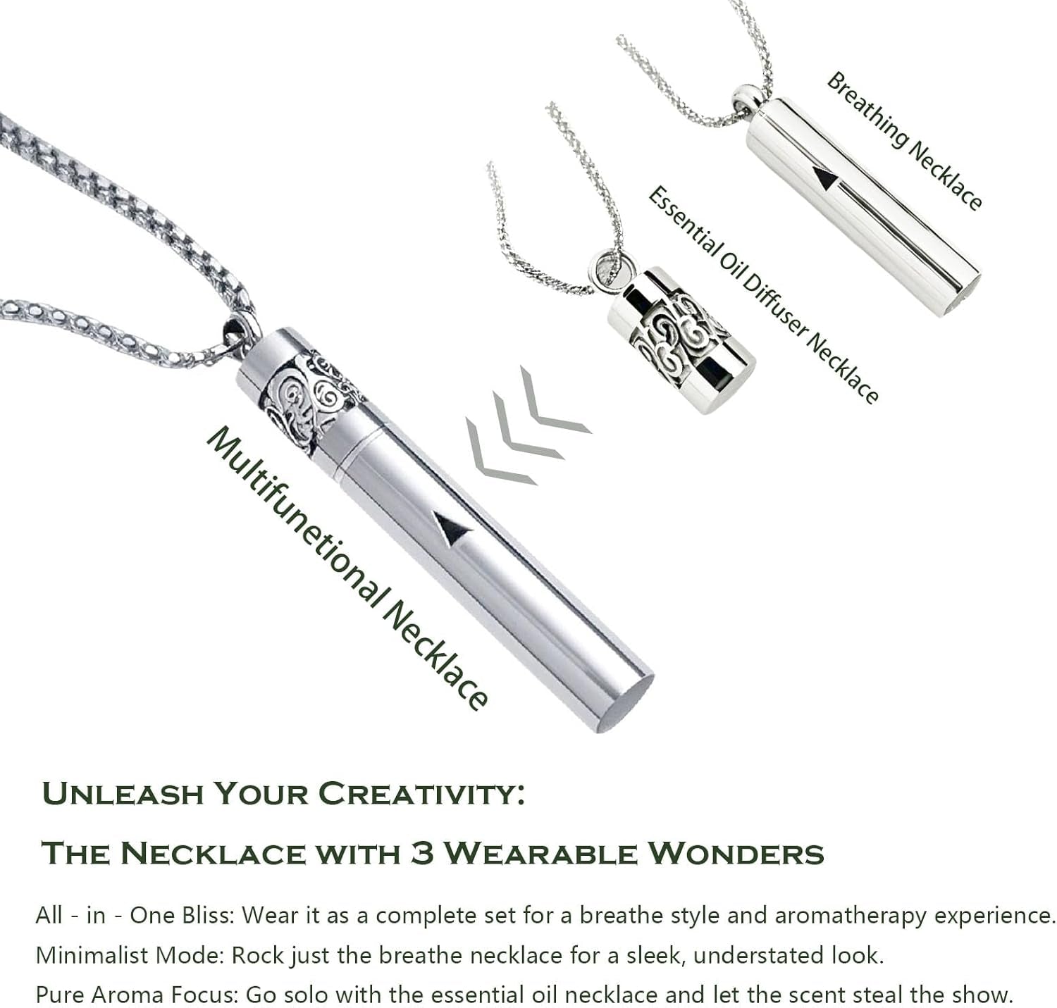 Stainless Steel Mindfulness Breathing Necklace for Anxiety Original Upgrades Breathlink with Essential Oil Diffuser Multifunctional Jewelry