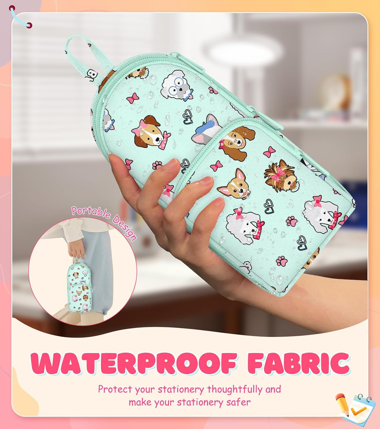 Cute Dog Pencil Case,Unique Aesthetic 3D Schoolbag-Shaped Pencil Pouch for Girls Boys Kids Women,Big Capacity Pen and Pencil Stationery Organizer Bag with Zippers for School Office