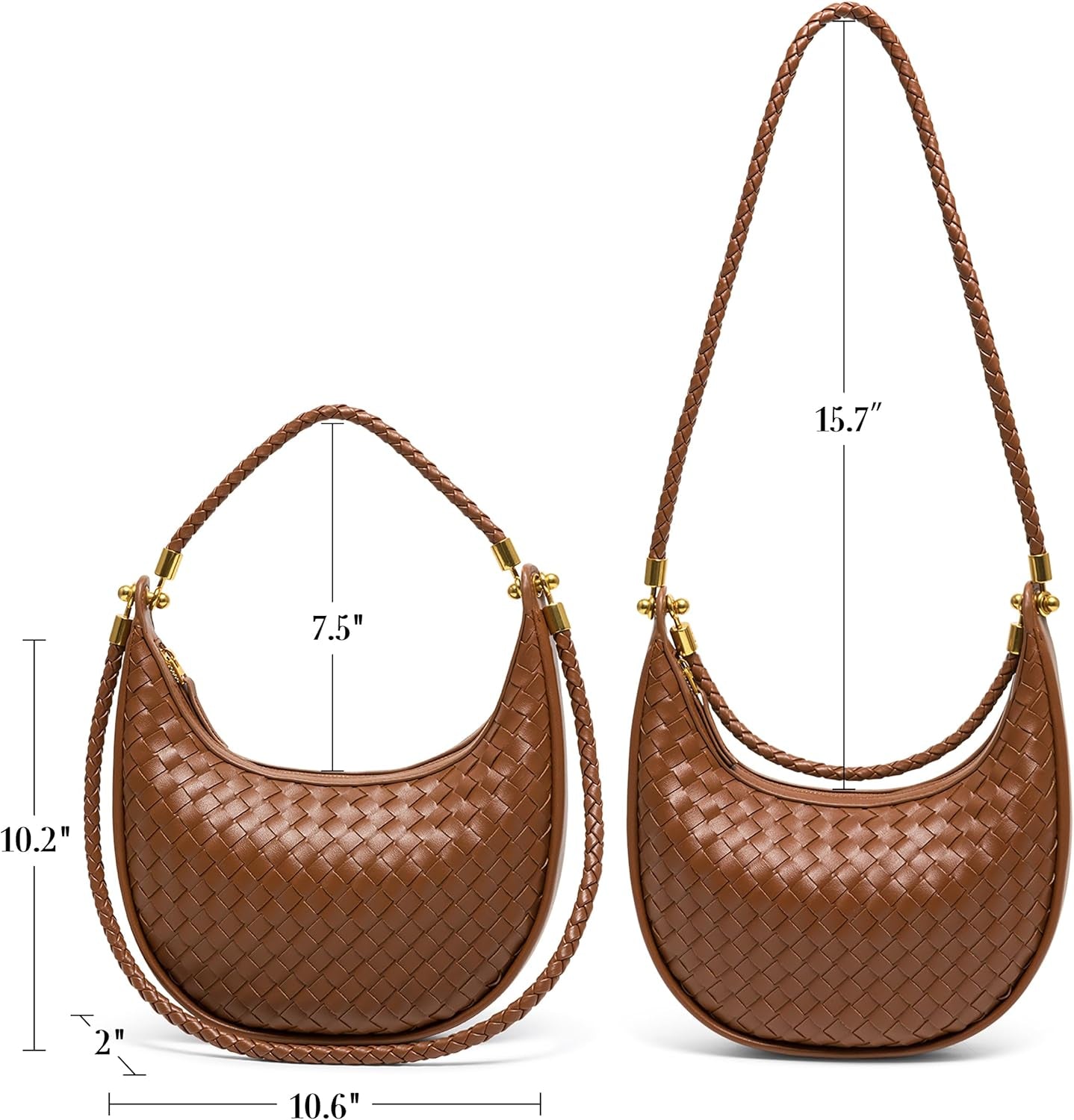 Woven Leather Crescent Shoulder Bag for Women, Saddle Purse Braided Top-Handle Handbag under Arm Bag