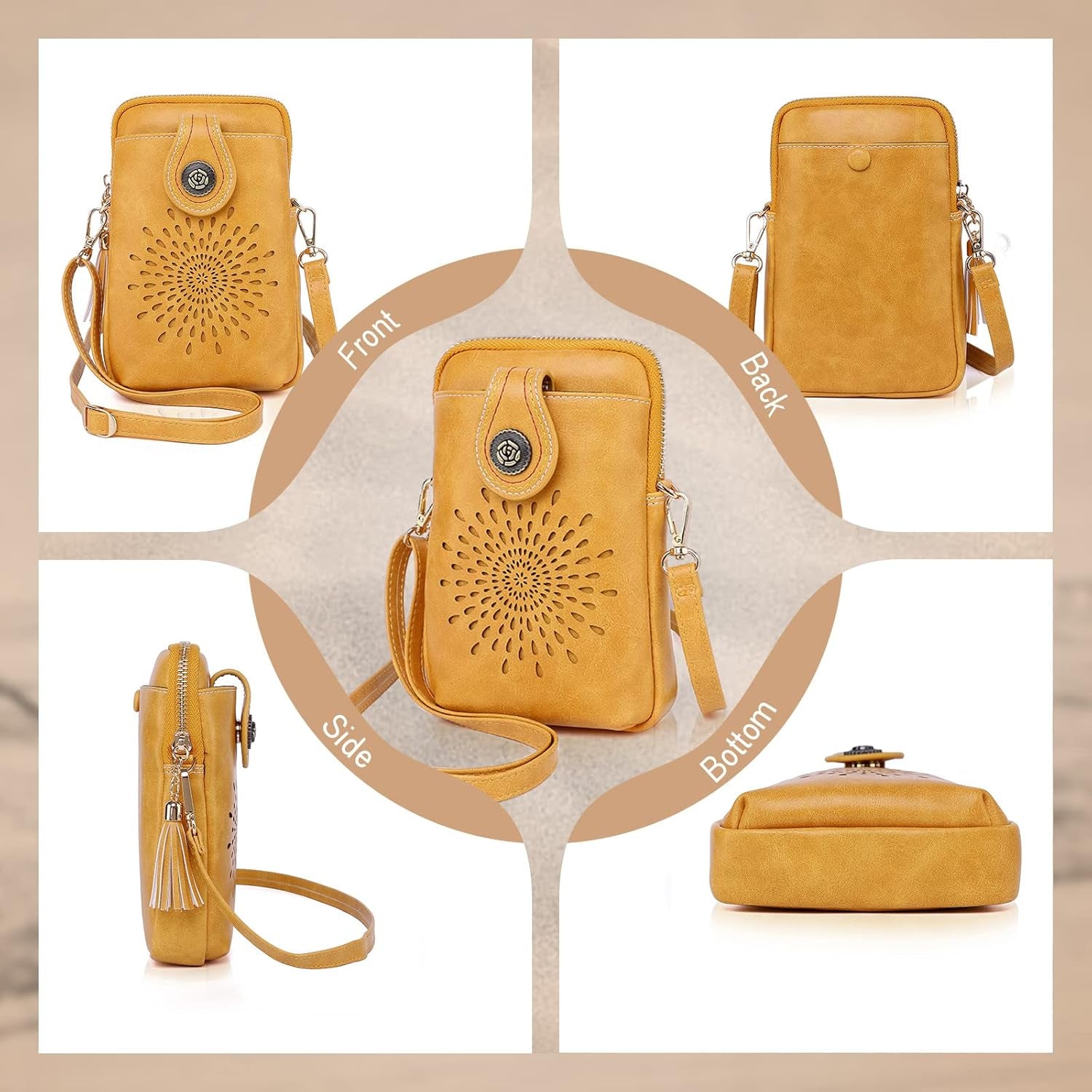 Small Crossbody Bags for Women, Lightweight Vegan Leather Cell Phone Purse, Cute Purses with Tassels