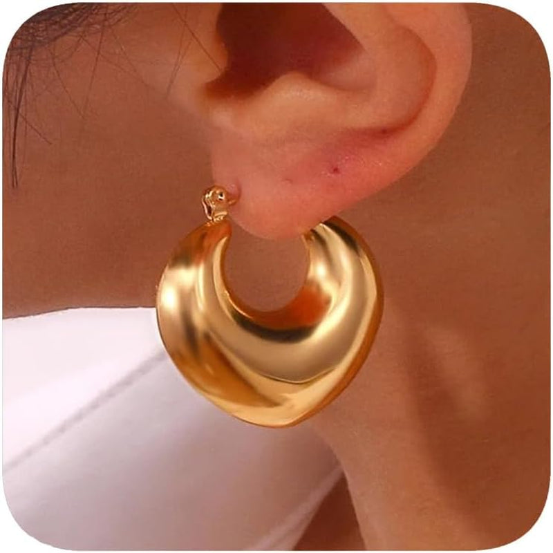 Chunky Gold Hoop Earrings for Women 18K Gold Plated Thick Hoop Earrings Statement Jewelry