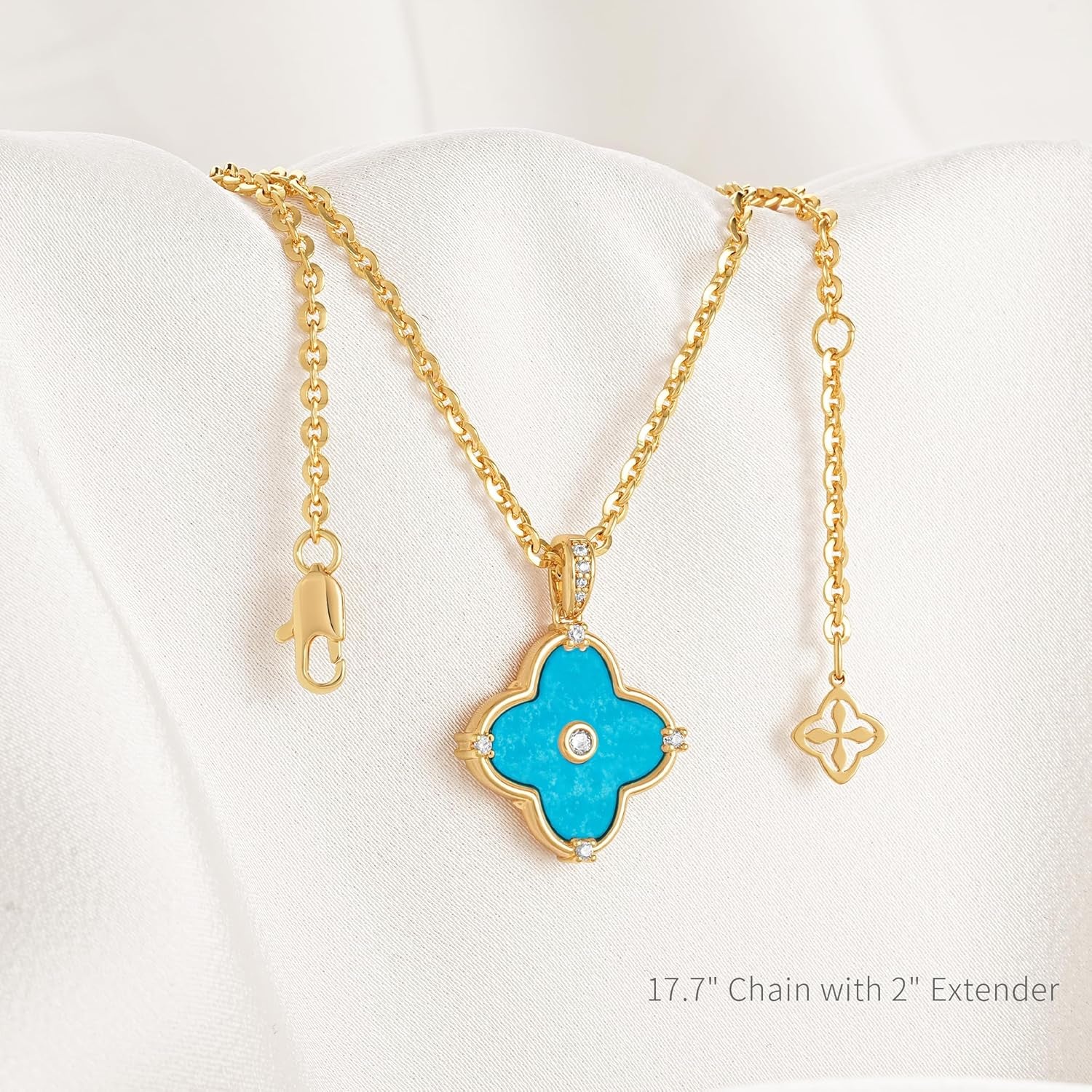 Reversible Clover Necklace for Women 14K Gold Plated Natural Stone Four Leaf Pendant Necklaces Lucky Charm Jewelry