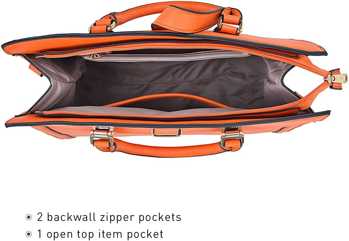 Women'S Handbag Flap-Over Belt Shoulder Bag Top Handle Tote Satchel Purse Work Bag W/Matching Wristlet